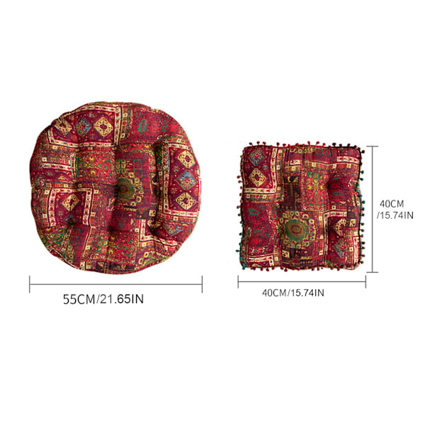Boho Stil Udendørs Rund Vendbar Siddepude – Round Red（55cm)