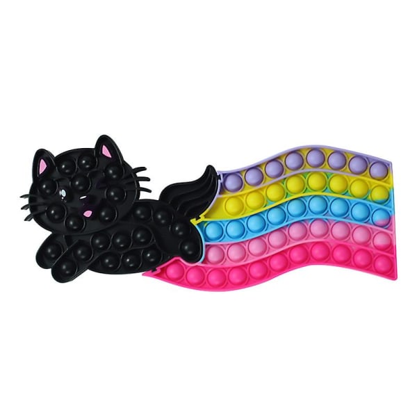 Söt Katt Tryck Bubbla Fidget Leksak Portabel Silikon Dekompressionsleksaker Tanketräning Pusselspel Black