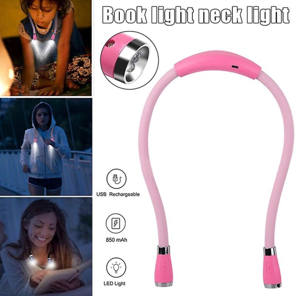Led Book Light USB Uppladdningsbar läslampa Hands Free för utomhushem Pink