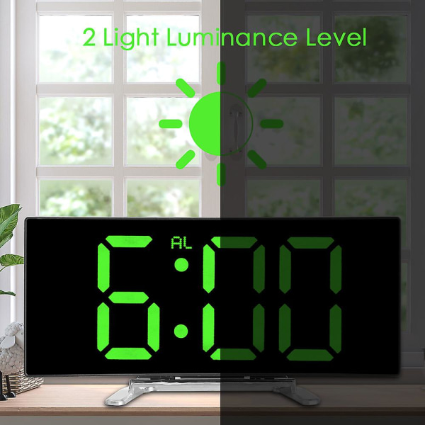 Digital Bordsklocka 7 Tum Skrivbords Väckarklockor LED-Skärm Böjd Green