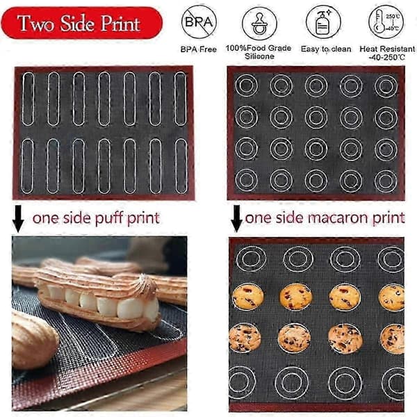 Silikon 30x40 cm Vendbar Trykt Makron Puff Bakematte Non-Stick Bakverk Ovn Kake Perforert bs