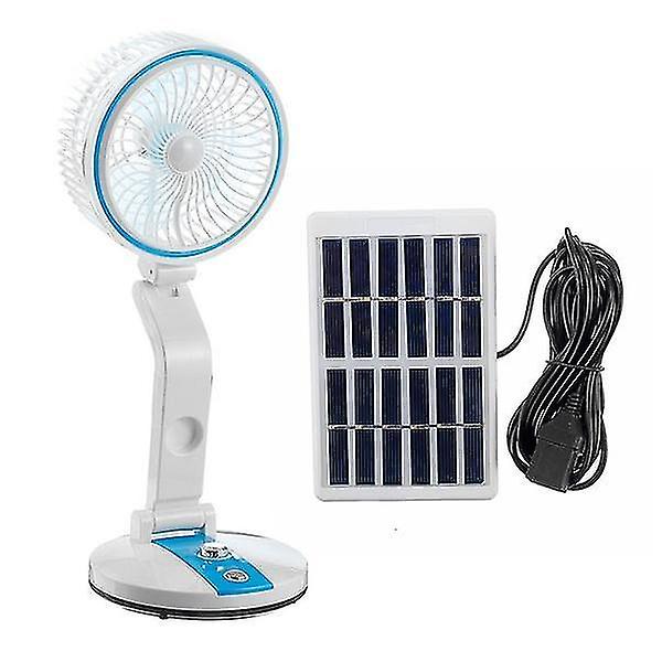 LED-lampa+Solpanel 4 Färg 7-tums Solcellsdriven Tyst Skrivbordsfläkt (Blå)