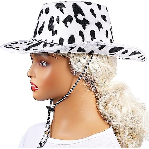3 stk. Cowboyhatter med kumønster for menn og kvinner, Hvit/Svart - Tema, For Western-tema Wild West Festartikler, Hvit