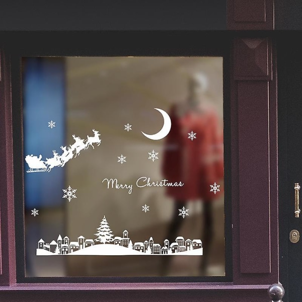 Jultomten Moonlight Town Window Sticker Glaskonst tapetdekaler