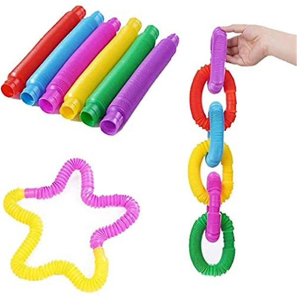 6-pack Pop Tubes Sensorisk Stress Relief Enkel Fidget Leksak Anti Ångest Teleskopisk För Barn Vuxna