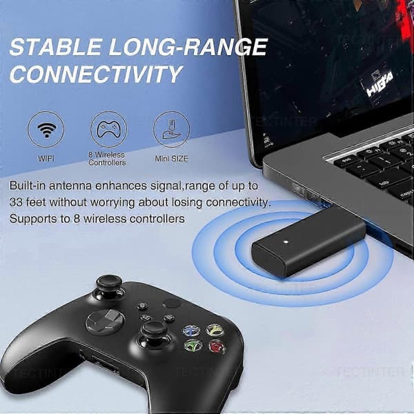 Xbox trådløs adapter til Windows 10/11, PC-gamingadapter med lav latenstid til Xbox Series X/S- og One-controllere