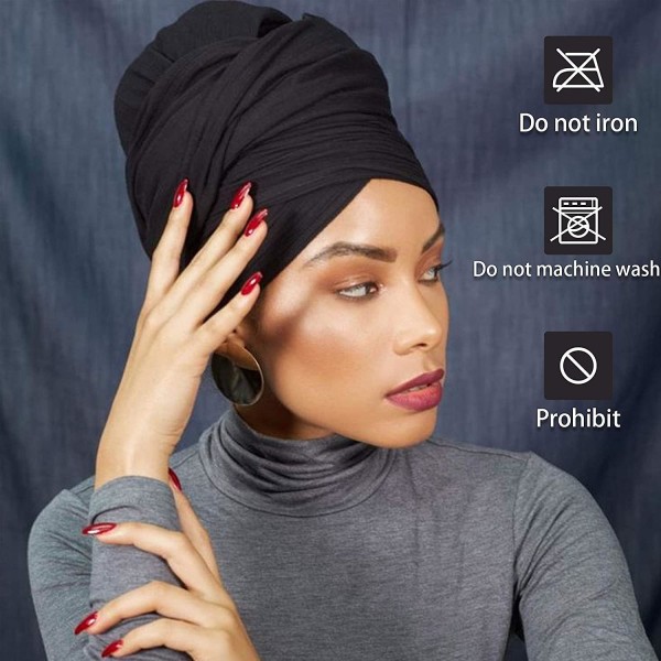 Huvudomlott halsduk stretch jersey turban extra lång ultramjuk Black