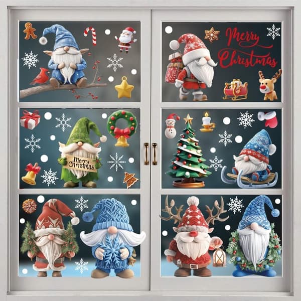 [LCS]Christmas Window Decals, 9 Sheets, 95 Pieces, Christmas Window Decorations, Double-Sided, PVC, Static Clings