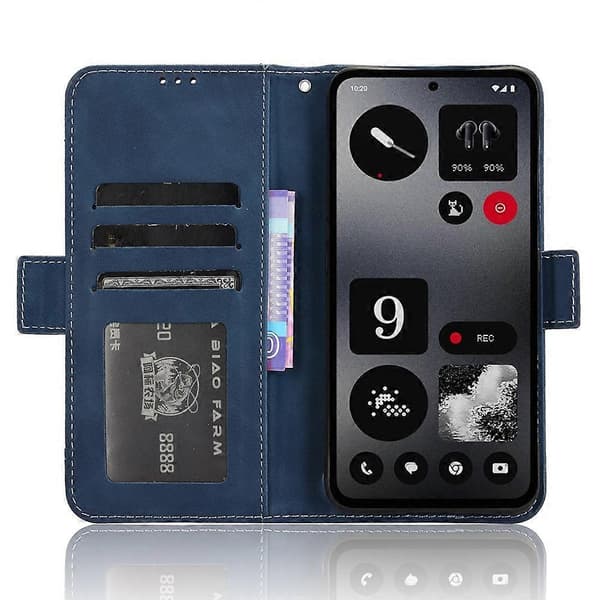 Kompatibelt etui til Nothing CMF Phone 1 i læder med stativ og flere kortpladser Blue