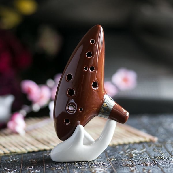 12 Håls Ocarina Keramisk Alt Mellanton C Flöjt Instrument (Brun)