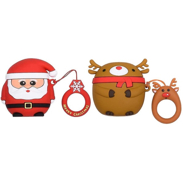Tecknat Skyddande Stöttåligt Skalfodral för Airpods 1&2 (Jultomte & Julren)