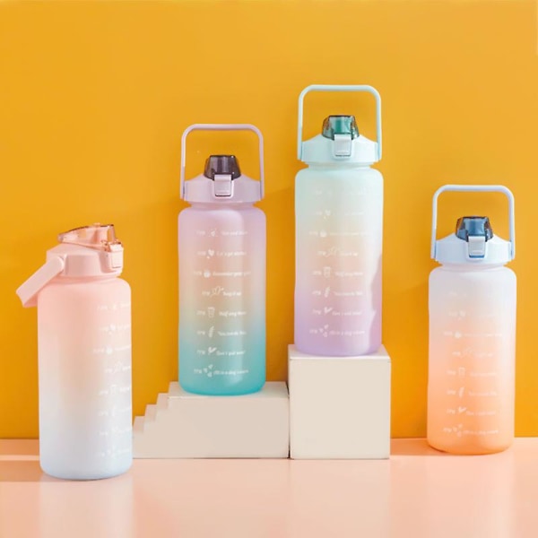 2l/1,4l Pastellinvärinen kannustava vesipullo aikamerkinnällä ja pillillä - BPA-vapaa lukittava läppäkansi Purple