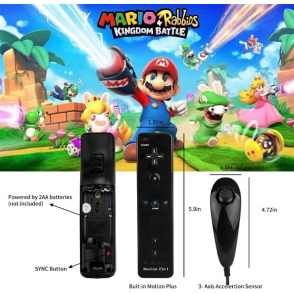 2x 2 i 1 Integrert Wiimote Motion Plus-kontroller og Nunchuk