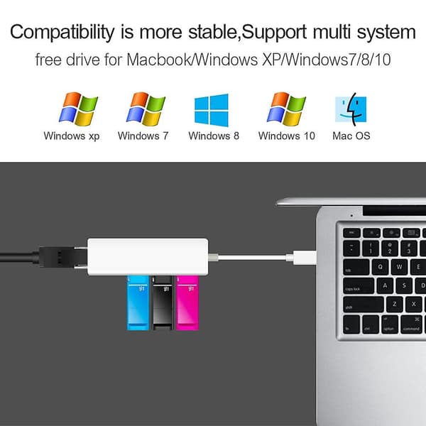 [LCS] USB Ethernet med 3-ports USB Hub 2.0 RJ45 LAN Netværkskort USB til Ethernet-adapter kompatibel med Mac iOS Android PC