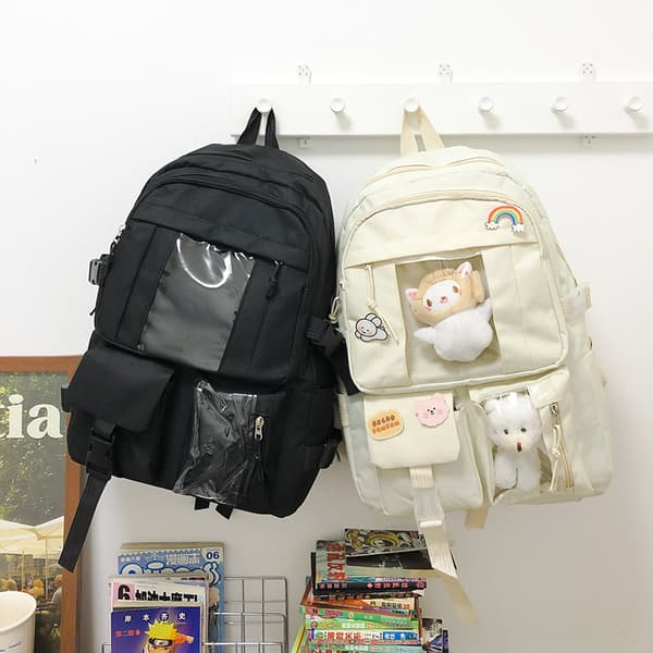 Rygsæk sød æstetisk skolemateriale anime dyr med stifter