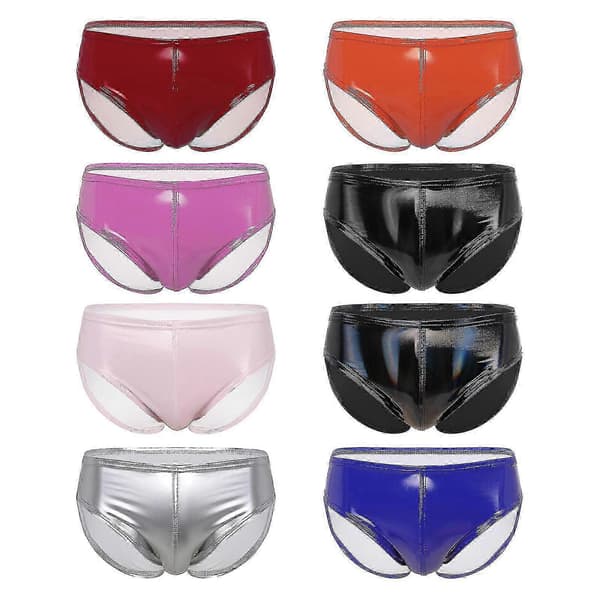Patent læder briefs til mænd med vådt look og elastisk linning Red M