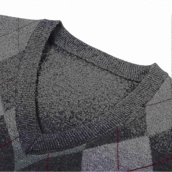 Yynuda Herre Kasjmir Pullover Ullblanding Ermeløs Strikket V-hals Genser Dark Grey S
