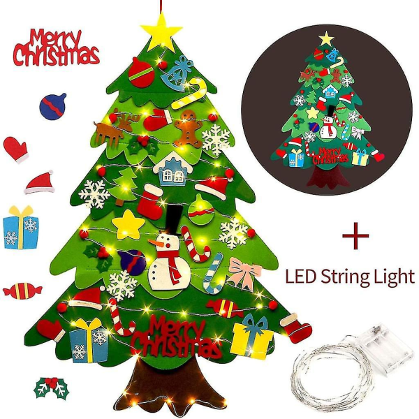 Gör-det-själv-filt julgran, med led-ljus, jul väggdekorationer julklapp