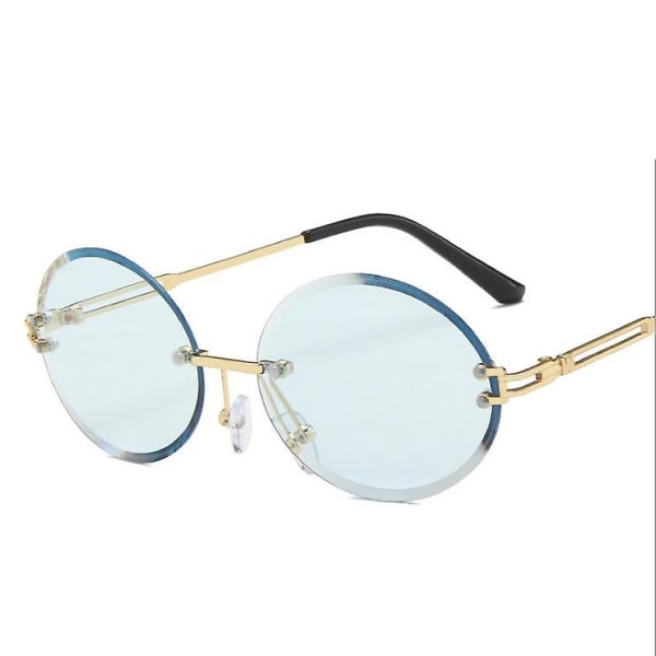 Fashionabla Retro Trendiga Runda Metallbågar Damsolglasögon blue