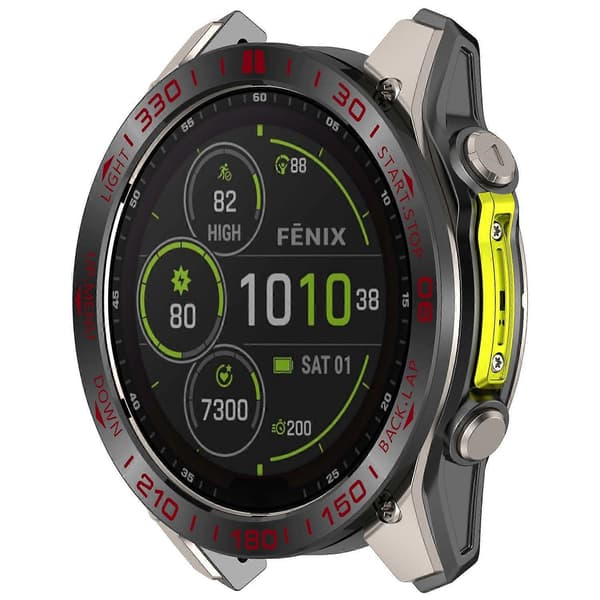 Til Garmin Fenix 8 47mm AMOLED Version Rustfrit Stål Bezel Ridsefast Beskyttelsesring Multicolor Black+Red