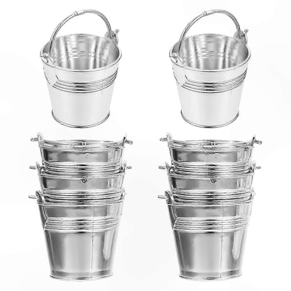 10-pakning mini dekorative bøtter med håndtak for håndverk og oppbevaring Silver 8x5.5cm