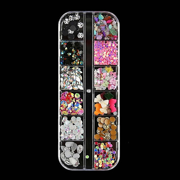 1 Ask Nagelkonst Rhinestone Glitter 3d Naglar Tips Smycken Ädelstenar Fingernagel Nitar Kristallpärlor Dekor G