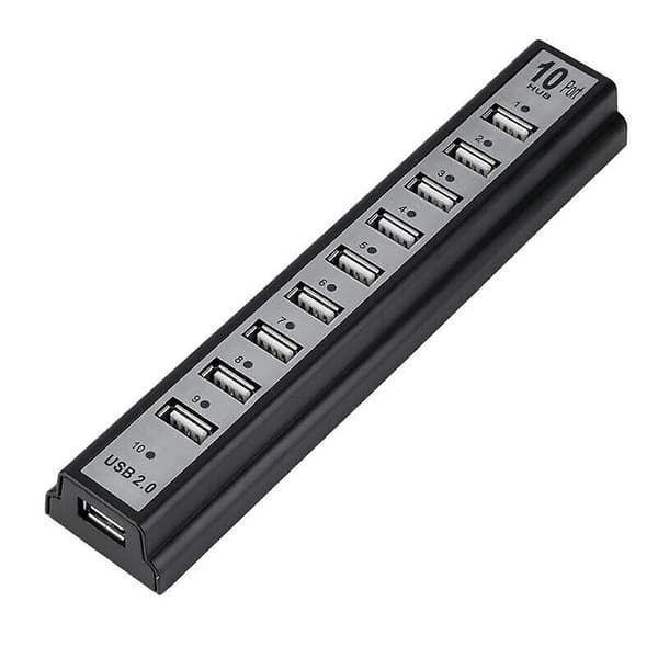 10-portars extern USB 2.0 höghastighets-hubb med strömadapter och kabel