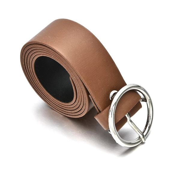 Dambälte i konstläder, jeansbälten för kvinnor, klänningar med klassiskt runt spänne Brown