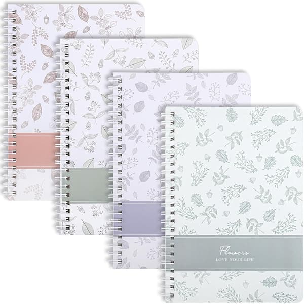 A5 Spiralblock 4-pack, 120 linjerade sidor - Blomdesign [YDE]