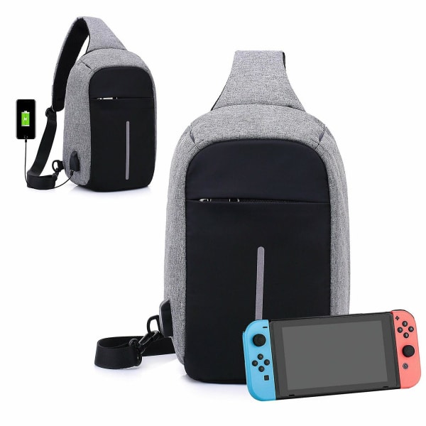 Nintendo Switch Väska Ryggsäck Resväska Case USB -laddning Gray