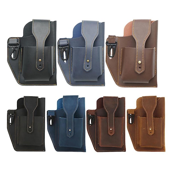 Udendørs Sport Løb Dobbelt Mobiltelefon Lommer Pung Bælte Taske Universal Mobiltelefonholder Til Dark Blue material - Vegan Leather