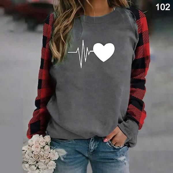 Plus Size Dam Pullover Långärmad T-shirt Mode Kvinnlig Kärleksbrev Tryckt Rund Hals Casual 102 XL