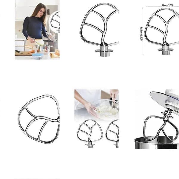 Blandedel i rustfrit stål, piskeris, rørepind, kompatibel med KitchenAid røremaskine Silver