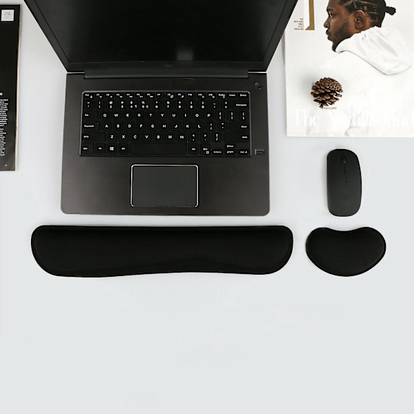Håndleddsstøtte for tastatur i memory foam og musematte med håndleddsstøtte