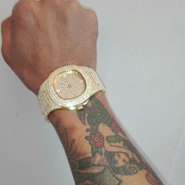 Iced Out Hip Hop Bling Diamond Watch Quartz Watches Gold