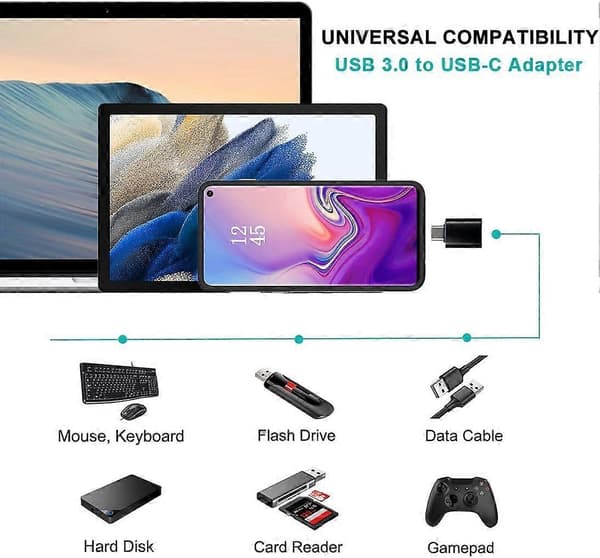 USB C-adapterpakke med 4, USB C til USB 3.0 OTG-adapter, Micro USB til USB C-adapter kompatibel med MacBook Pro, Samsung Galaxy, smarttelefoner, bærbar PC