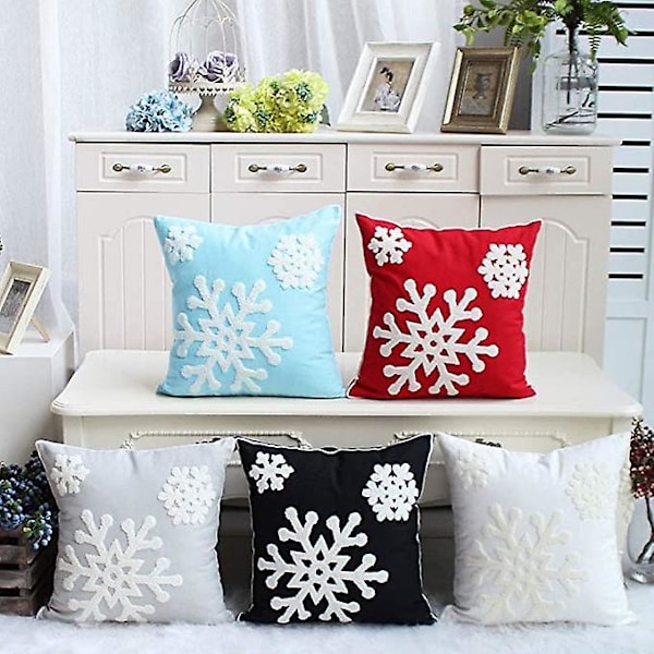 1 st Jul Vinter Snöflinga Stil Bomull Linne Broderi Prydnadskuddar Överdrag white