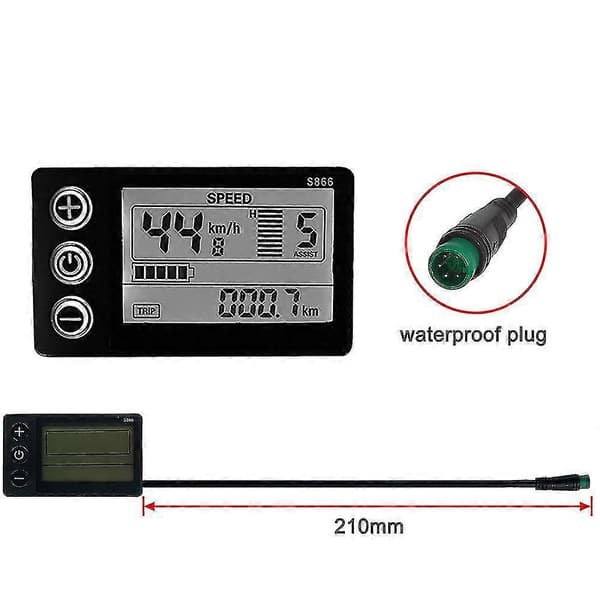 S866 Elcykel LCD Display 24v 36v 48v E-cykel El-scooter Display Måler Kontrolpanel Med Vandtæt Stik