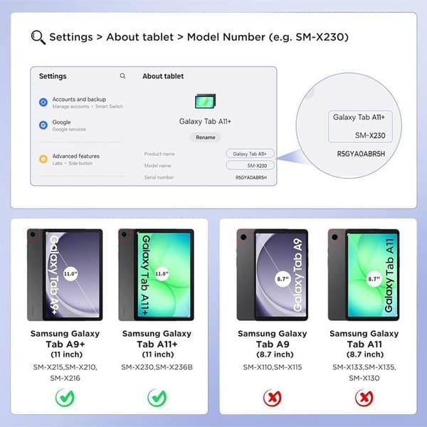 [LCS] Deksel + Herdet Glass til Samsung Galaxy Tab A9 Plus / A11 Plus - 360° Beskyttelse - Rød Röd