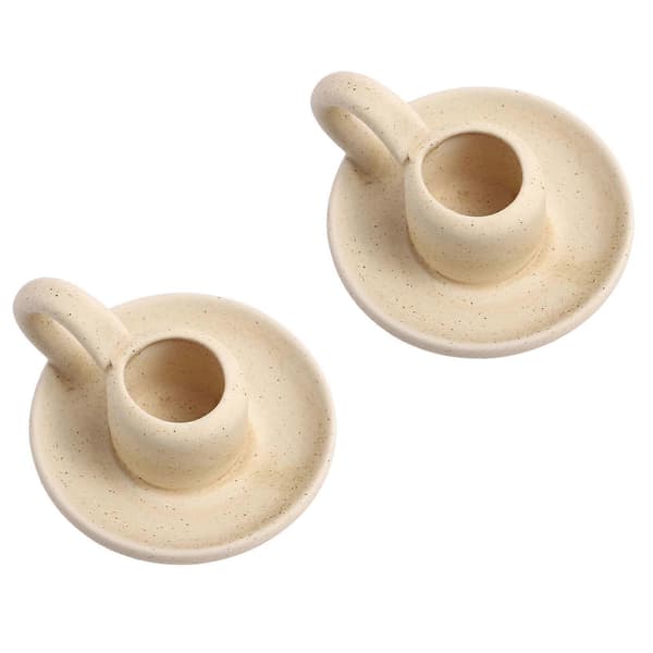 Keramisk lysestake for søylelys Bordbruk 6 stk Beige