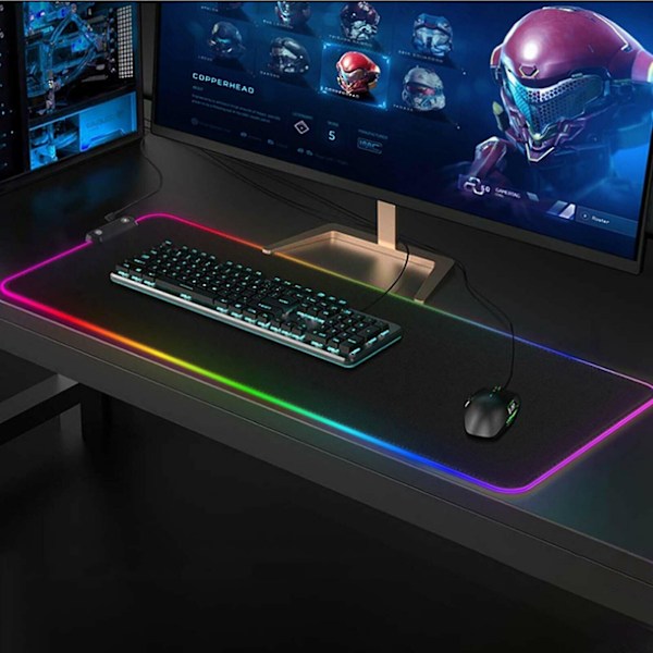 Lysende RGB LED Gaming Musemåtte Skridsikker Skrivebords Tastaturmåtte 90x40CM