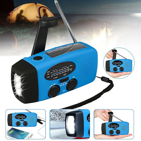 Solar Nödsituation FM Väderradio Ficklampa Powerbank