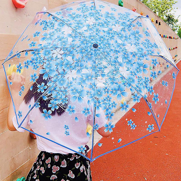 Blomsterprint Paraply Foldbar Paraply Rejseparaply Vindtæt Paraply Cover Foldbar Let Cherry Blossom Blue Automatic