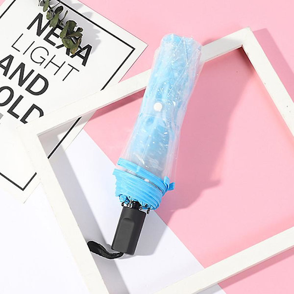 Blomsterprint Paraply Foldbar Paraply Rejseparaply Vindtæt Paraply Cover Foldbar Let Cherry Blossom Blue Manual