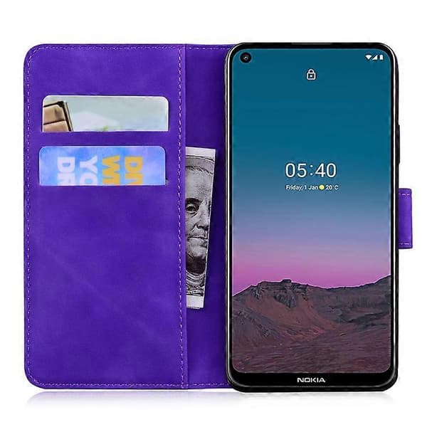 [LCS] For Nokia 5.4 Tiger Embossing Pattern Horisontal Flip Skinnveske Purple