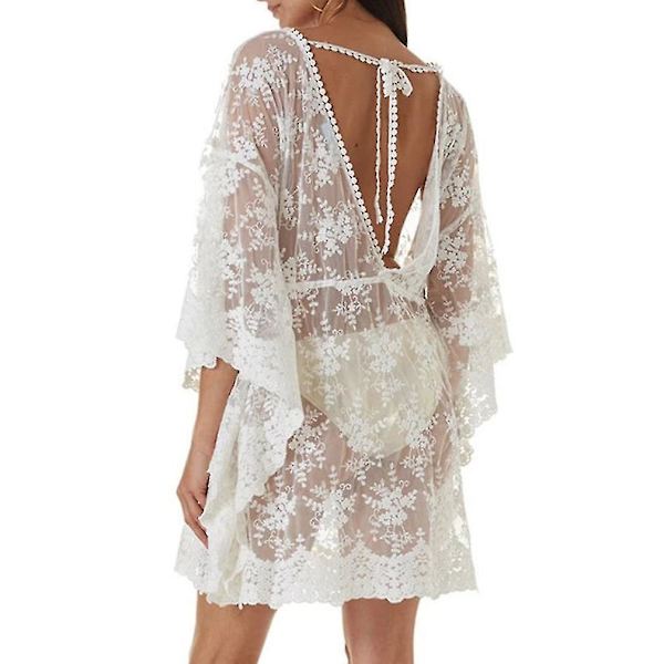 Kort Badedrakt Kaftan Strandklær Utsparret Blonde Løs Bikini Cover Up