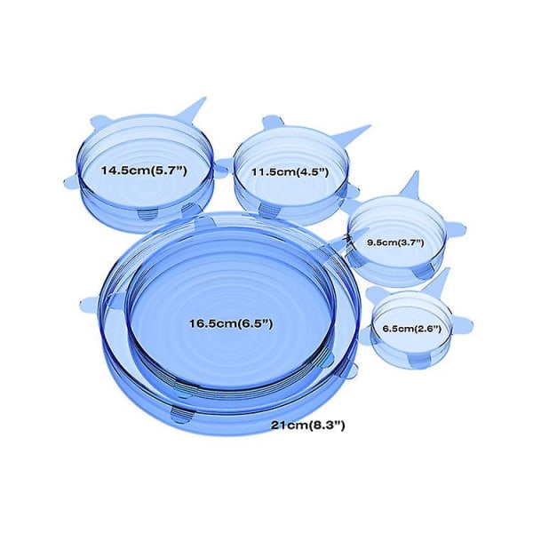 Vemix 6-delad mat silikon expanderbara lock för skål, kastrull, Blue