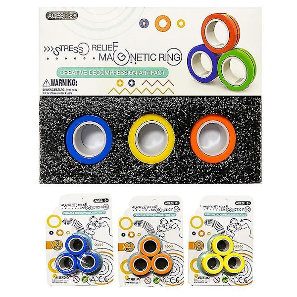 3 kpl Magneettiset sormirenkaat Fidget-lelut, stressiä ja ahdistusta lievittävä taikarengas (keltainen)