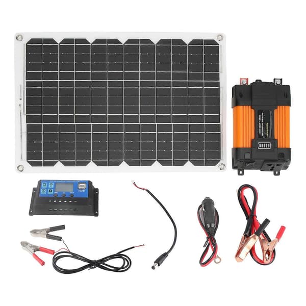 [LCS]4000W Bærbart Solenergisystem, 30A 12V 24V Inverter, 18W Solar Opladningscontroller, 300W Solpanel Kit 12V til 220V