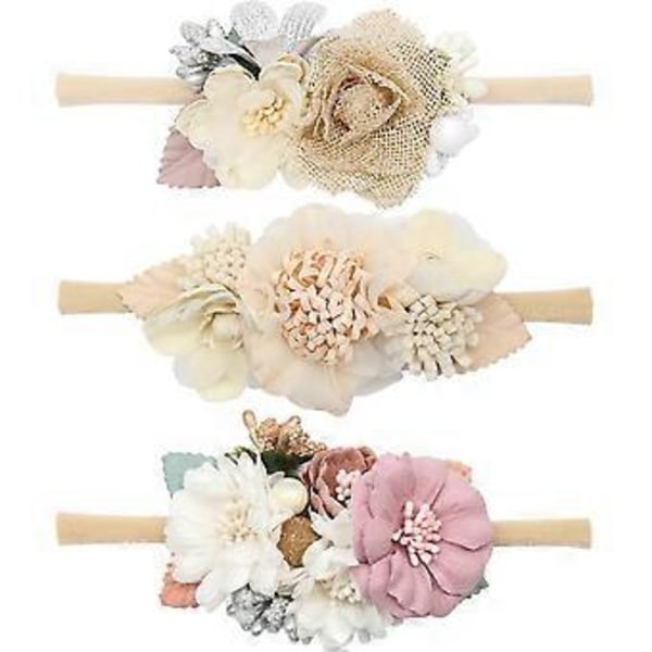 Nylon Hårbånd Baby Jente Blomster Hårbånd Mykt Søtt Jente Hårbånd Hårtilbehør Fullmåne Gave til Baby (Sett 1)